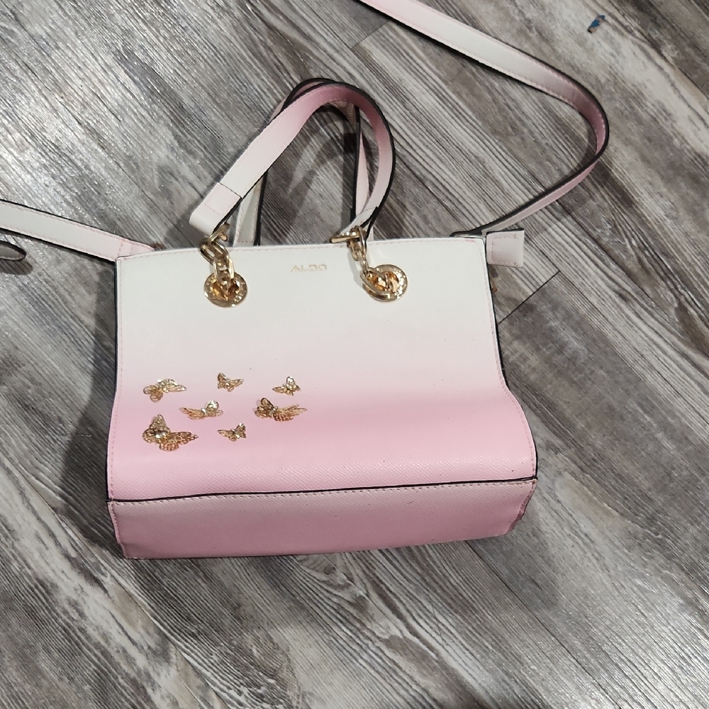 Aldo Pink and White Shoulder Bag with Gold Accents